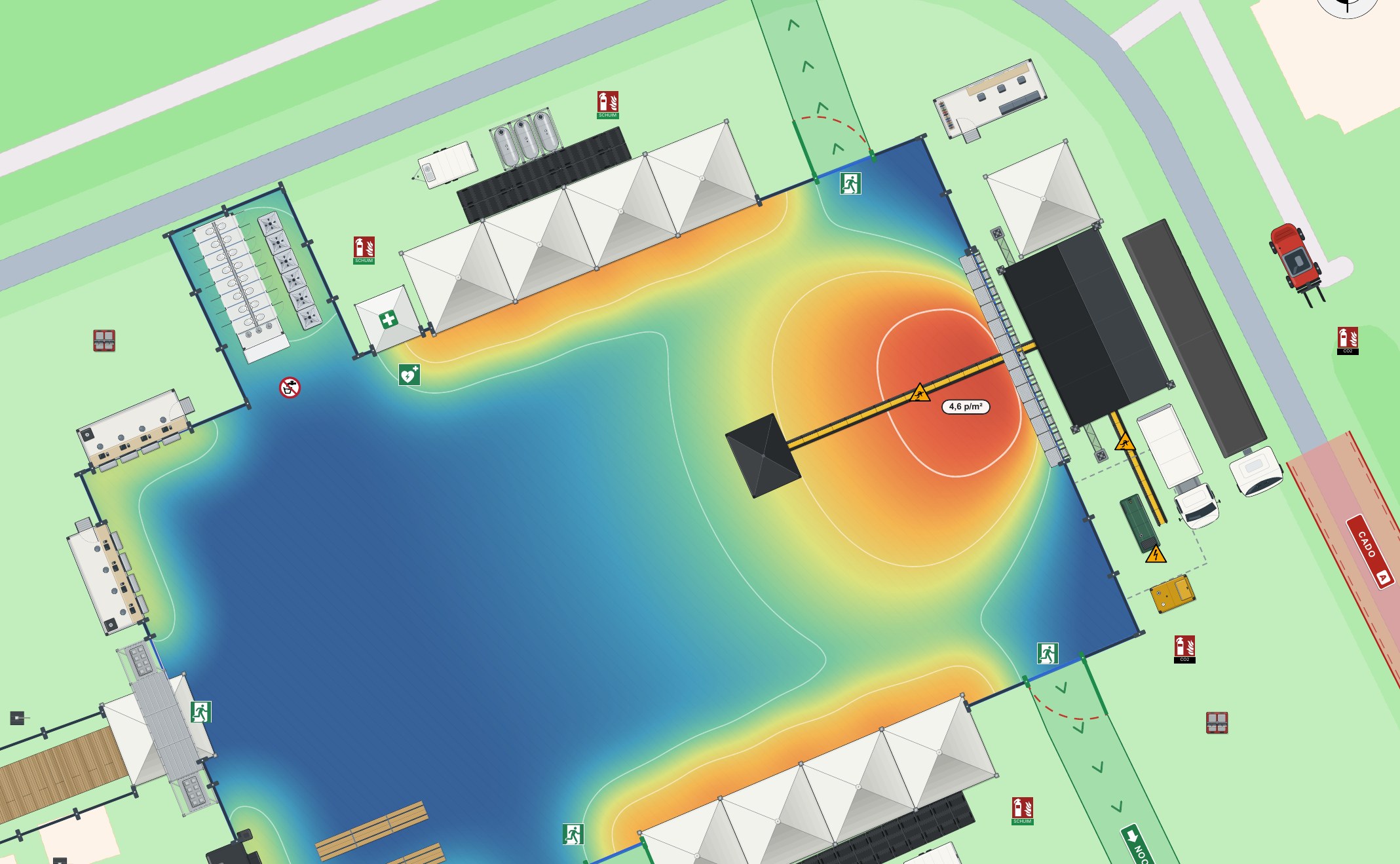 Voorbeeld van een terrein- en druktekaart uit Eventveiligheid.nl